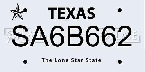 SA6B662 Texas License Plate