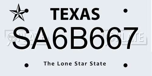 SA6B667 Texas License Plate