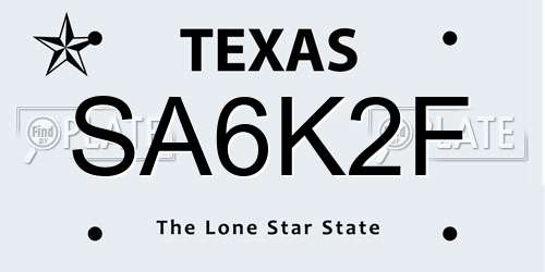 SA6K2F Texas License Plate