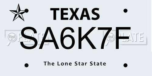 SA6K7F Texas License Plate