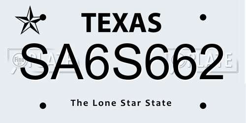 SA6S662 Texas License Plate