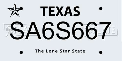 SA6S667 Texas License Plate