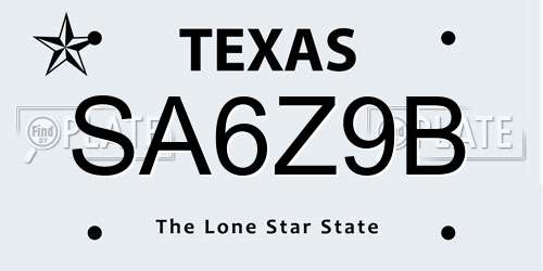 SA6Z9B Texas License Plate