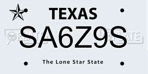 SA6Z9S Texas License Plate