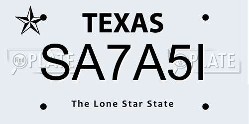 SA7A5I Texas License Plate