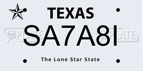 SA7A8I Texas License Plate