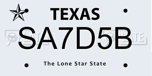 SA7D5B Texas License Plate
