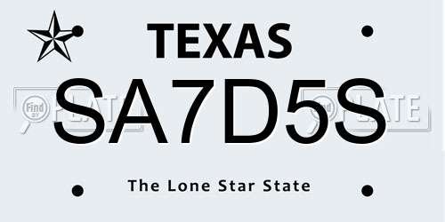 SA7D5S Texas License Plate