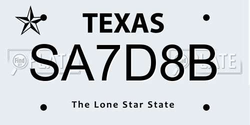 SA7D8B Texas License Plate