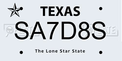 SA7D8S Texas License Plate