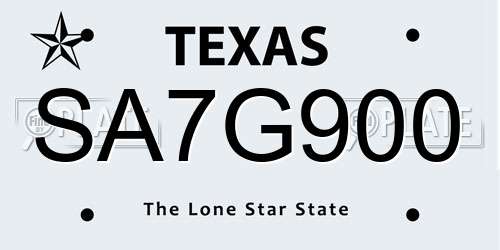 SA7G900 Texas License Plate