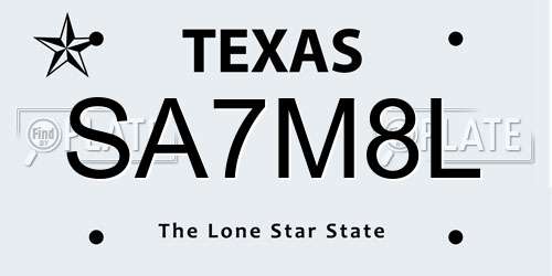 SA7M8L Texas License Plate