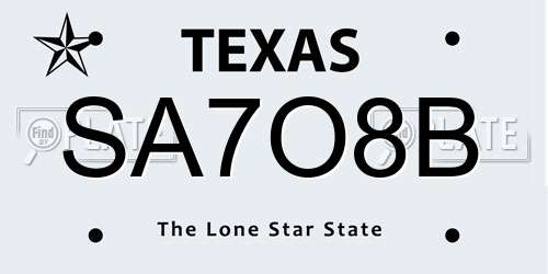 SA7O8B Texas License Plate