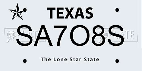 SA7O8S Texas License Plate
