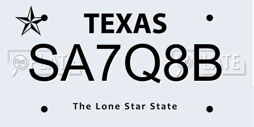 SA7Q8B Texas License Plate