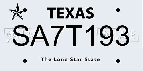 SA7T193 Texas License Plate