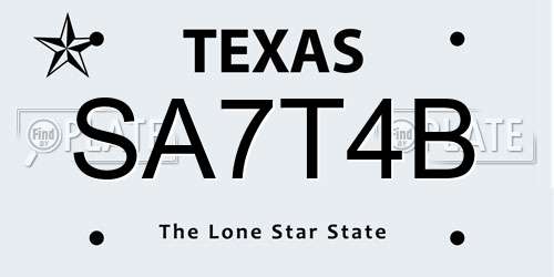 SA7T4B Texas License Plate