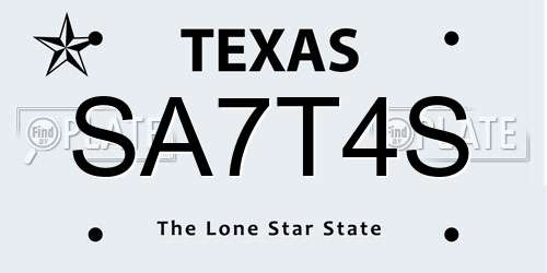 SA7T4S Texas License Plate