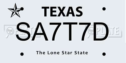 SA7T7D Texas License Plate