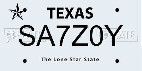 SA7Z0Y Texas License Plate