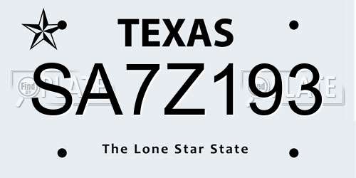 SA7Z193 Texas License Plate
