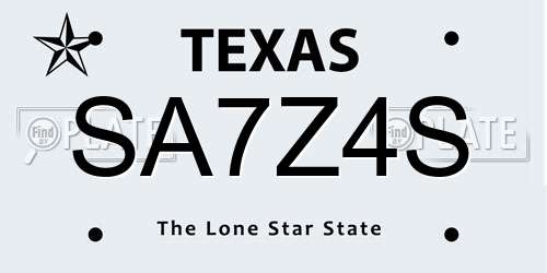 SA7Z4S Texas License Plate