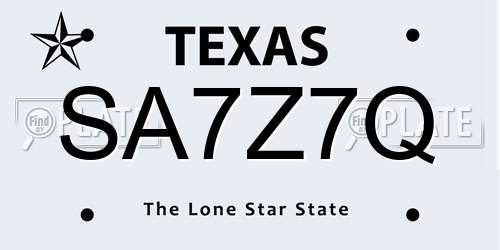 SA7Z7Q Texas License Plate