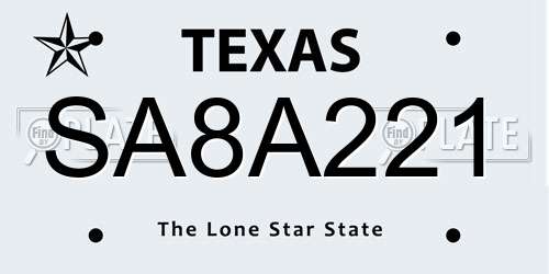 SA8A221 Texas License Plate