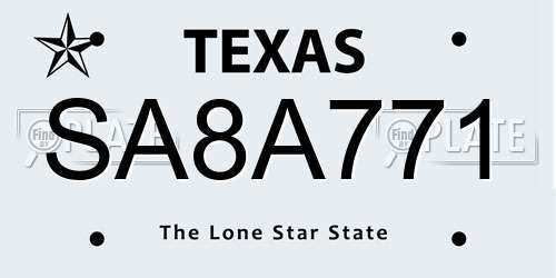 SA8A771 Texas License Plate