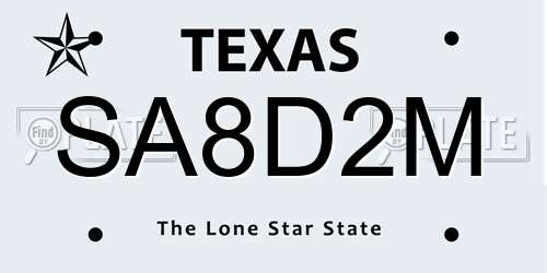 SA8D2M Texas License Plate