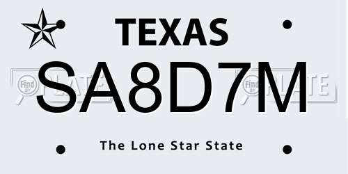 SA8D7M Texas License Plate