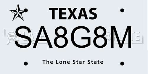 SA8G8M Texas License Plate