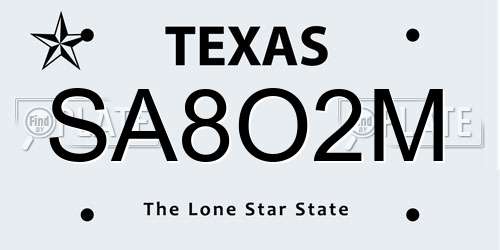 SA8O2M Texas License Plate