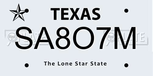 SA8O7M Texas License Plate