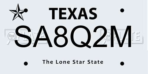 SA8Q2M Texas License Plate