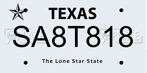 SA8T818 Texas License Plate