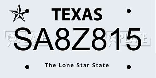 SA8Z815 Texas License Plate