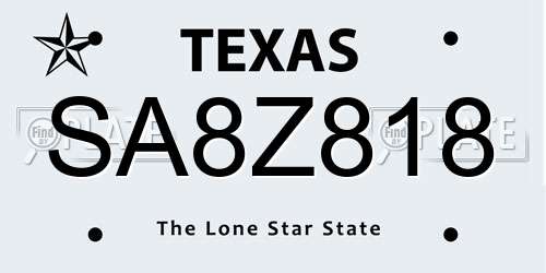 SA8Z818 Texas License Plate