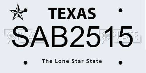 SAB2515 Texas License Plate