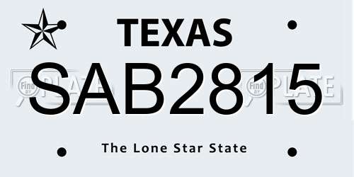 SAB2815 Texas License Plate