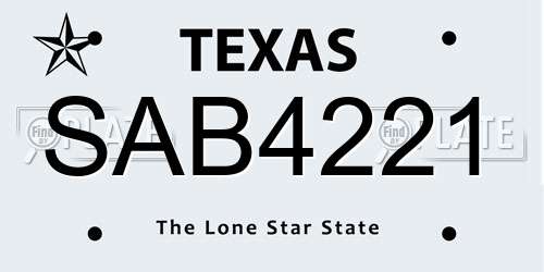 SAB4221 Texas License Plate
