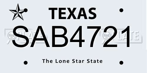 SAB4721 Texas License Plate