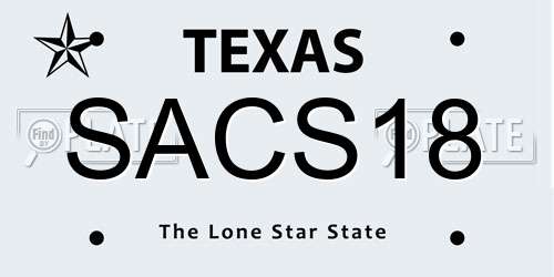SACS18 Texas License Plate