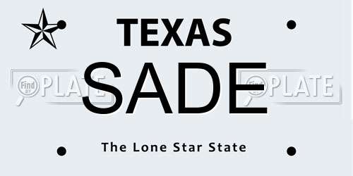 SADE Texas License Plate