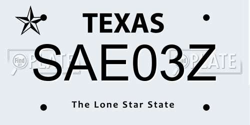 SAE03Z Texas License Plate