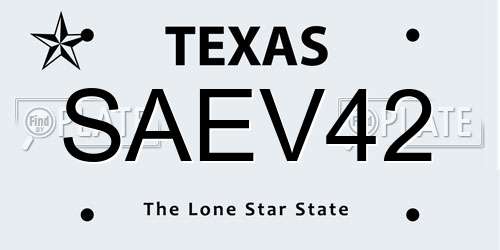 SAEV42 Texas License Plate