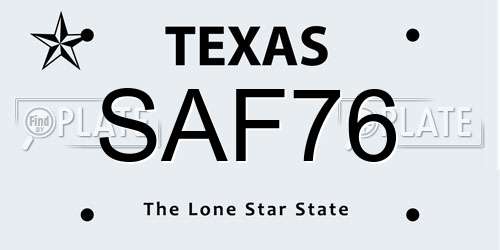 SAF76 Texas License Plate