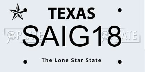 SAIG18 Texas License Plate