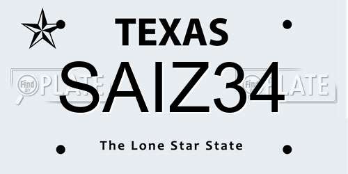 SAIZ34 Texas License Plate