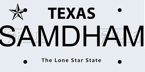 SAMDHAM Texas License Plate